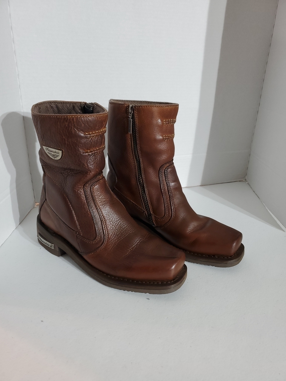 Sz 9.5 Freefom Flex Brown Leather Women's Mid-Calf Zip Motorcycle Boots